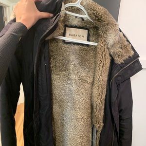 Like new slightly worn, down filled with faux fur. Just too small for me now.